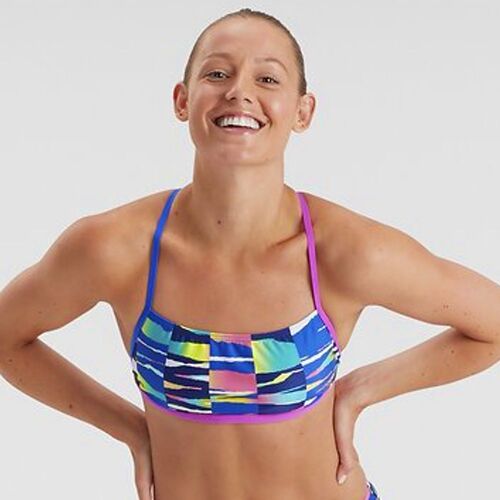Speedo Women's Rainbow Ripple Cross-Back Crop Top Swimwear - Ladies Sports Top [Size: 10]