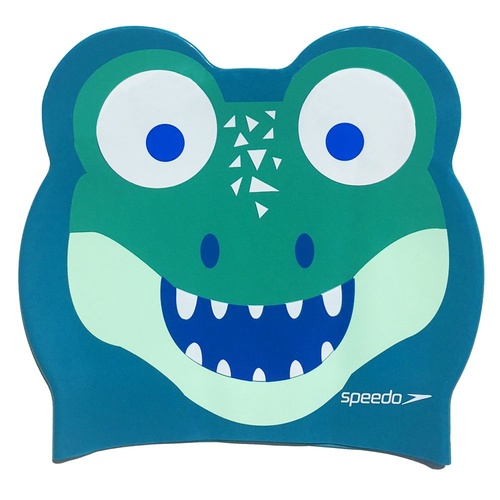 Speedo Junior Crocodile Printed Character Swim Cap, Children's Silicone Swimming Cap