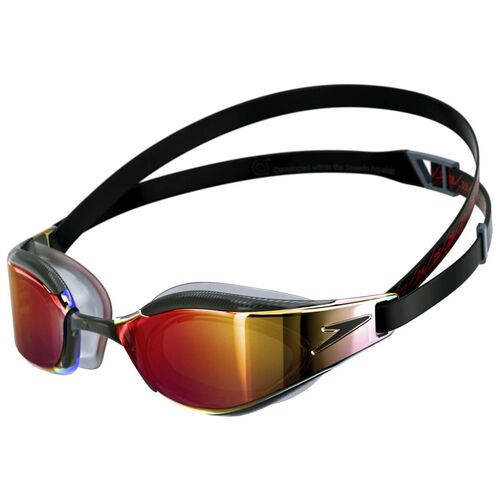 Speedo Fastskin Hyper Elite Mirror Swimming Goggles, Black-Oxid Grey-Fire Gold Racing Goggles