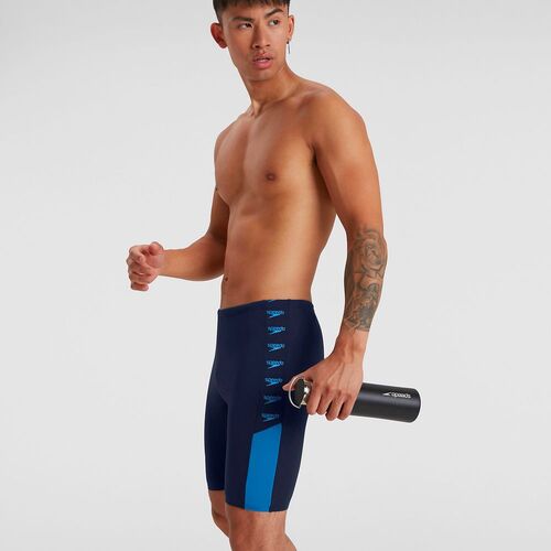 Speedo Men's Boom Logo Splice Swimming Jammer - True Navy & Bondi Blue [Size: 14]