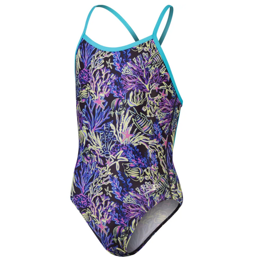 Speedo Girls V-Back One Piece Swimwear - Arctic -Girls Full Piece Swimsuit [Size: 12]