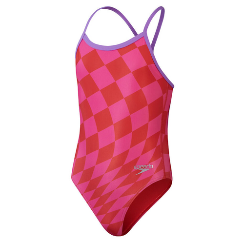 Speedo Girls Allover Digital Vback One Piece Swimwear, Girls Full Piece Swimsuit [Size: 8]