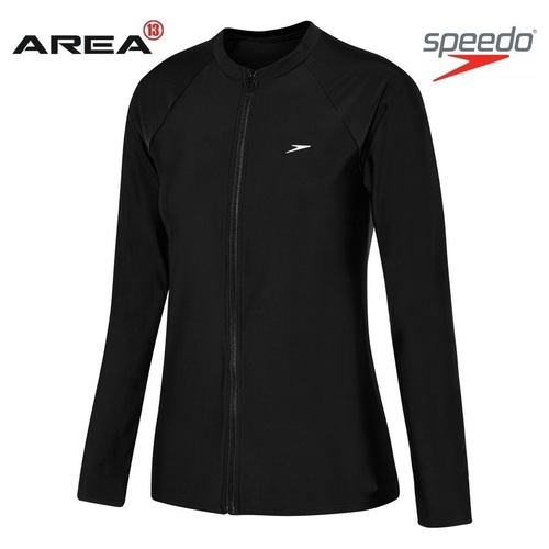 Speedo Women's Long Sleeve Zip Suntop, Black Ladies Rashie, Ladies Sun Protection [Size: 6]