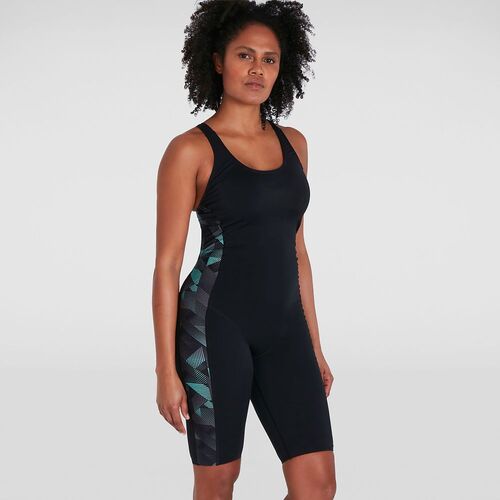 Speedo Women's Leaderback Kneesuit Swimsuit Black-Tile , Women's Swimwear [Size: 6]