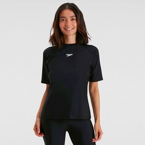 Speedo Women's Short Sleeve Swim Tee, Women's Sun Top - Black 