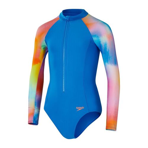 Speedo Girls Long Sleeve One Piece Swimwear Punch Blue Area13