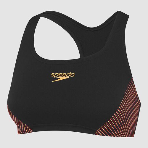 Speedo Women's Placement Two Piece Swimwear Top - Black/Papaya Punch [Size: 8]