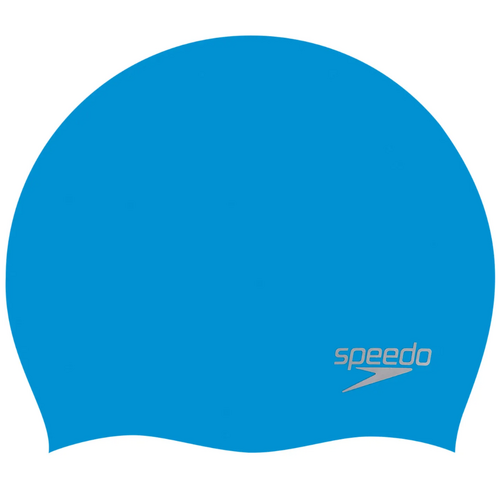 Speedo Plain Moulded Silicone Swim Cap - Blue/Chrome, Silicon Swimming Cap, Swim Caps