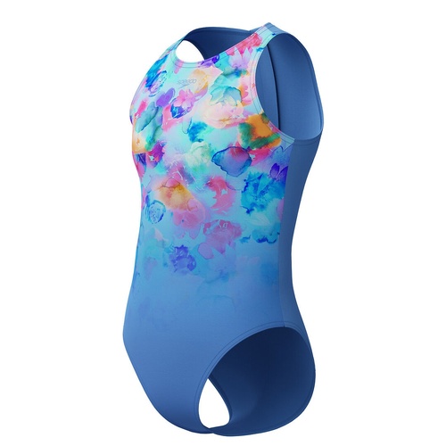 Speedo Girls Print Hydrasuit One Piece Swimwear, Periwinkle Blue [Size: 4]