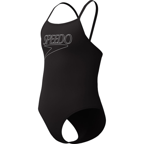 Speedo Girls Classic Logo One Piece Swimwear - Anthracite, Girls Full Piece Swimsuit [Size: 4]