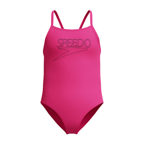 Speedo Girls Classic Logo One Piece Swimwear - Margarita Pink, Girls Full Piece Swimsuit [Size: 4]