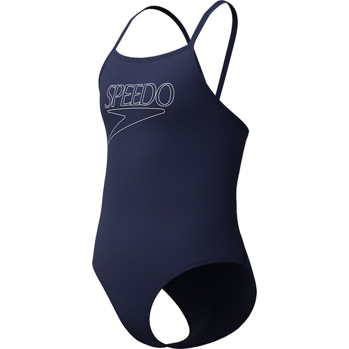 Speedo Girls Classic Logo One Piece Swimwear - Peacoat, Girls Full Piece Swimsuit [Size: 4]