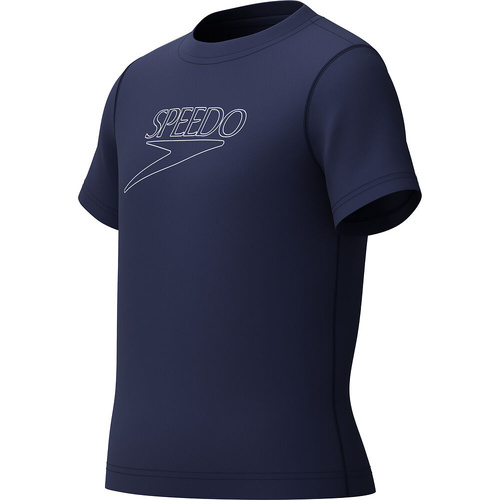 Speedo Boys Unisex Short Classic Logo Sleeve Rashie - Peacoat - Sun Top [Size: X Small]