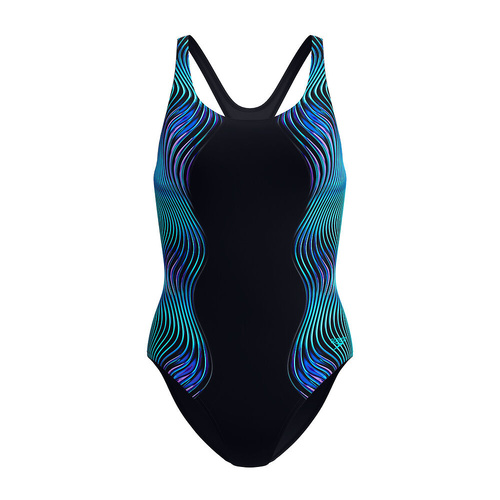 Speedo Women's Engineered Print Butterfly Back One Piece Swimsuit - Anthracite, Women's Swimwear [Size: 12]
