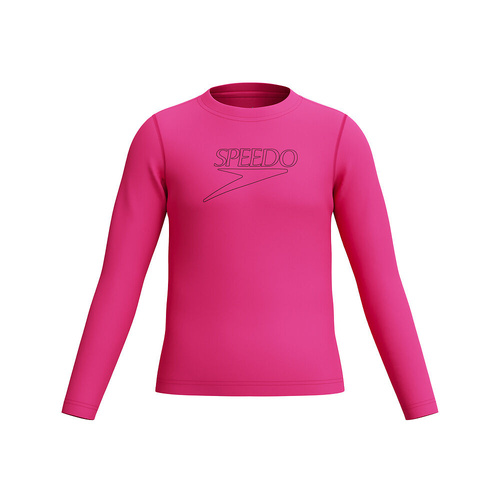 Speedo Girls Unisex Classic Logo Long Sleeve Suntop - Margarita Pink, Girls Rashie [Size: X Small]