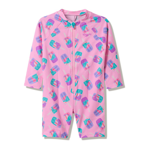 Speedo Toddler Girls Long Sleeve Print Zip One Piece Swimwear - Strawberry Crepe [Size: 2]