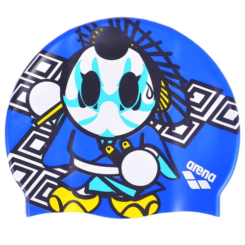 Arena Junior Blue Samurai Silicone Swim Cap, Kids Swim Cap, Arena Kun Series Childrens Swim Cap 100% silicone