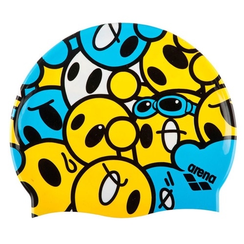 Arena Junior Yellow Face Silicone Swim Cap, Kids Swim Cap, Arena Kun Series Childrens Swim Cap 100% silicone