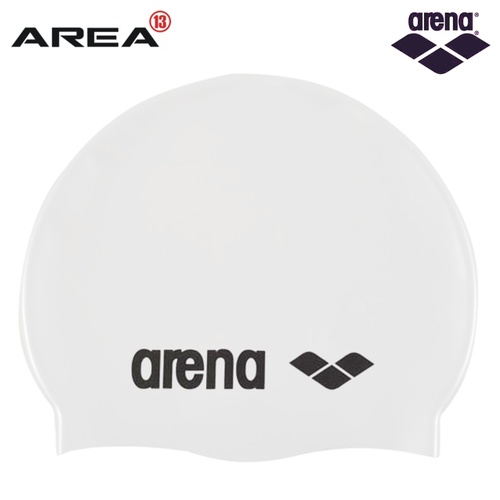 Arena Classic Silicone Swim Cap White-Black, Swimming Cap, Silicone Swim Cap 