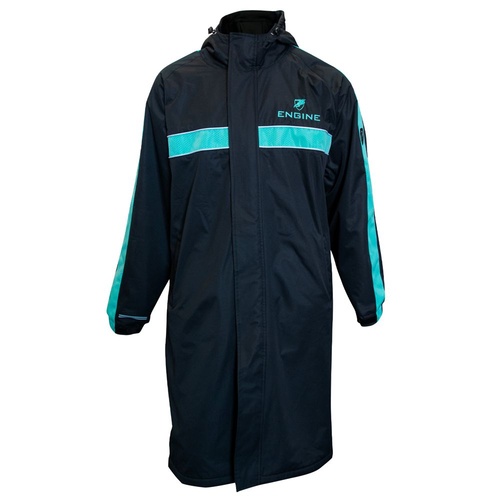 ENGINE HOODED SWIMMING DECK PARKA TEAL STRIPE, SWIMMING DECK COAT [size: X Small]