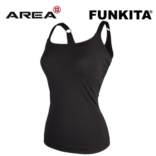 Funkita Women's Still Black Scoop Neck Tankini Top - Black, Women's Swimwear - TOP ONLY  [Size: 10]