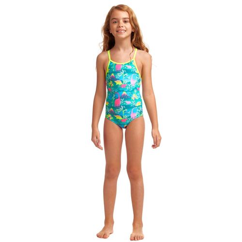 Funkita Prehistoric Party Toddler Girls Printed One Piece Swimwear, Toddler Girls One Piece Swimwear [Size: 3]