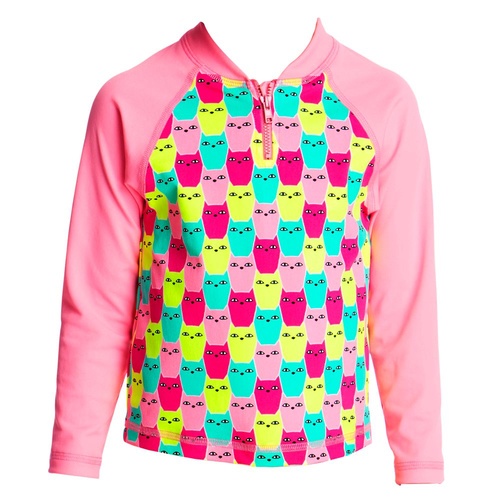 FUNKITA MINTY MITTENS ZIPPY RASH VEST  TODDLER GIRLS , FUNKITA SUN TOP, CHLORINE RESISTANT SWIMWEAR [Size: 4]
