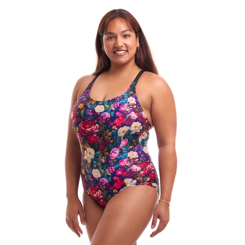 Funkita Women's Bed Of Roses Brace Me Back One Piece Women's Swimwear, Ladies Swimsuit [Size: 12]
