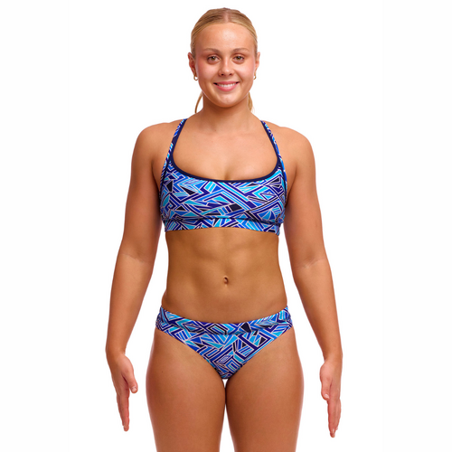 Funkita Women's Blue Bits ECO Sports Bikini Two Piece Swimwear,  Ladies Two Piece Swimsuit [Size: 8]