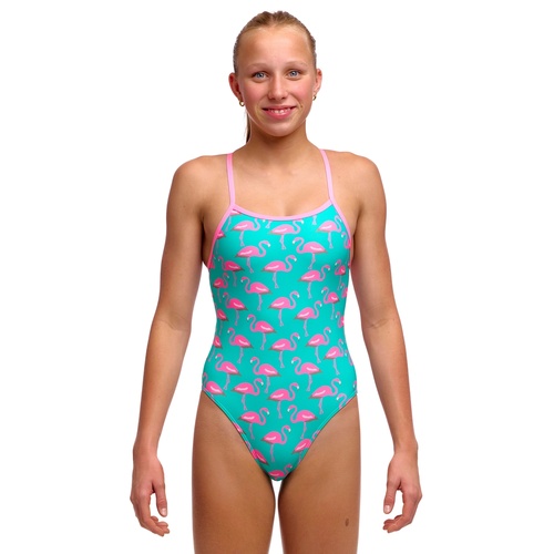 Funkita Girls Go Flamingo! ECO Single Strap One Piece Swimwear, Girls Full Piece Swimsuit[ Size: 8] 