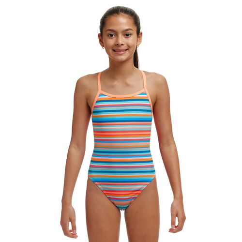 Funkita Girls Ripe Stripe ECO Single Strap One Piece Swimwear, Girls Full Piece Swimsuit [Size: 8]