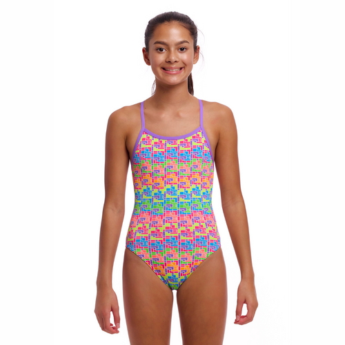 Funkita Girls Jig Jag ECO Single Strap One Piece Swimwear, Girls Full Piece Swimsuit [Size: 8]