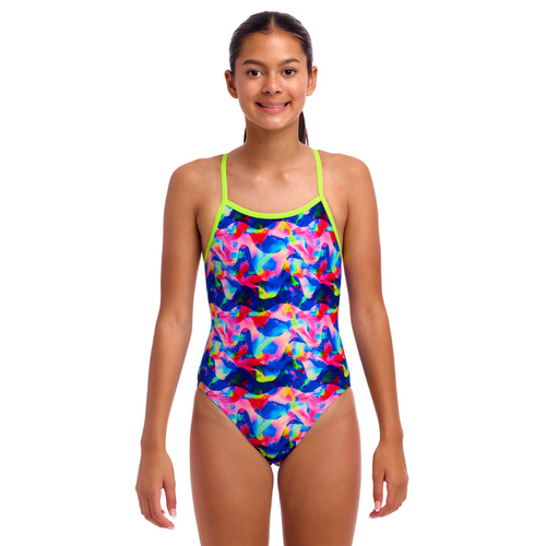 Funkita Girls 	Wet Wave ECO Single Strap One Piece Swimwear, Girls Full Piece Swimsuit [Size: 8]
