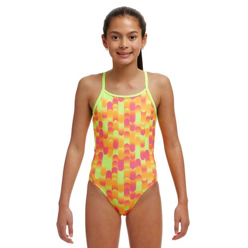 Funkita Girls Little Dotty ECO Diamond Back One Piece Swimwear, Girls Full Piece Swimsuit [Size: 12]