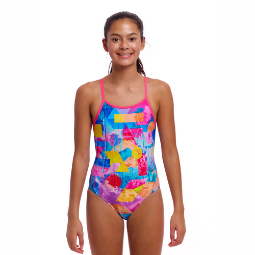 Funkita Girls Pixel Paradise ECO Diamond Back One Piece Swimwear, Girls Full Piece Swimsuit [Size: 8]