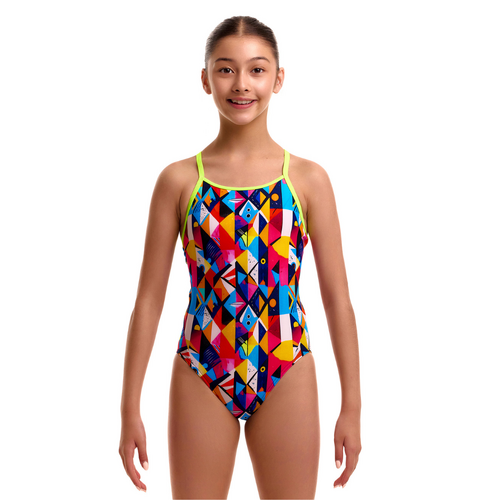 Funkita Girls Broken Blox ECO Diamond Back One Piece Swimwear, Girls Full Piece Swimsuit [Size: 8]