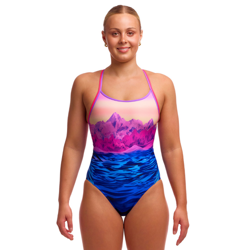 Funkita Women's Pink Peaks ECO Diamond Back One Piece Swimwear, Women's Swimsuit
