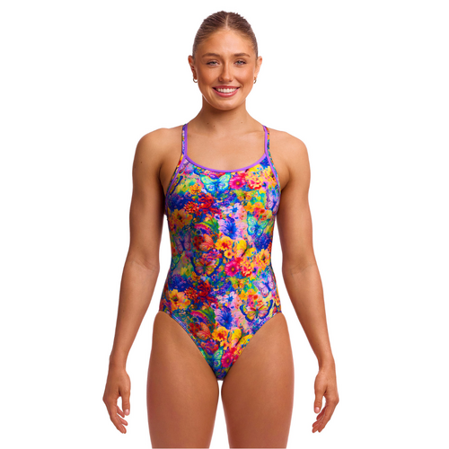 Funkita Women's Austin Flowers ECO Diamond Back One Piece Swimwear, Women's Swimsuit [Size: 8]