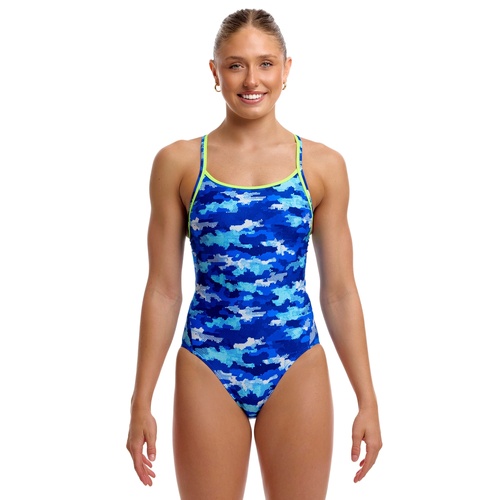 Funkita Women's ECO Diamond Back One Piece Swimwear, Women's Swimsuit - Clean Marine [Size: 8]