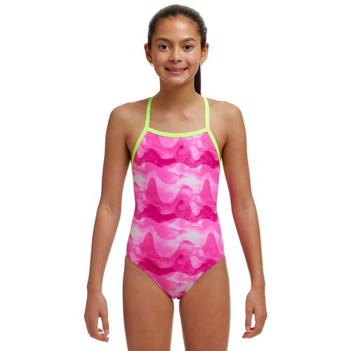 Funkita Pink Caps Girls Tie Me Tight One Piece Swimwear, Girls Full Piece Swimsuit [Size: 10]
