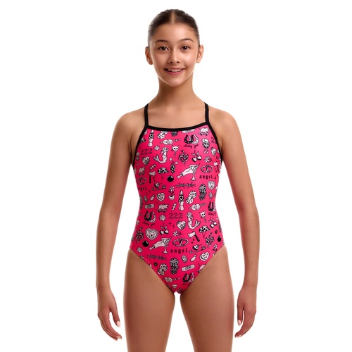 Funkita Sketchy Girls Tie Me Tight One Piece Swimwear, Girls Full Piece Swimsuit [Size: 8]