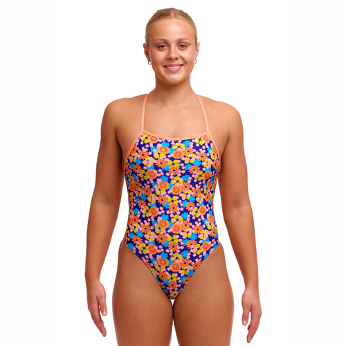 Funkita Killer Flowers ECO Tie Me Tight One Piece Women's Swimwear, Chlorine Resistant Swimwear [Size: 8]