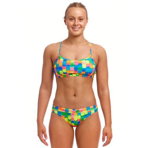 Funkita Women's Blocked Dotty ECO Crop Top Two Piece Swimwear, Ladies Two Piece Swimsuit [Size: 8]