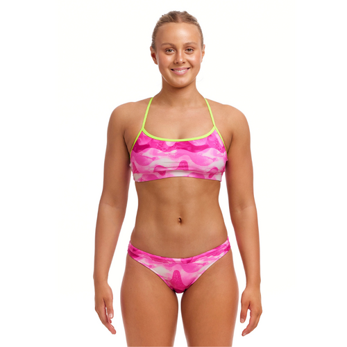Funkita Women's Pink Caps ECO Crop Top Two Piece Swimwear, Ladies Two Piece Swimsuit [Size: 8]