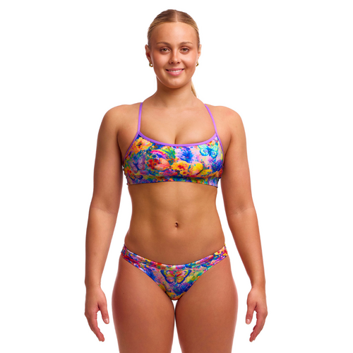 Funkita Women's Austin Flowers ECO Crop Top Two Piece Swimwear, Ladies Two Piece Swimsuit [Size: 8]