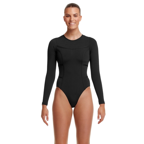 Funkita Still Black Solid Ladies Long Life Flyer One Piece Swimwear, Women's Swimsuit [Size: 8]