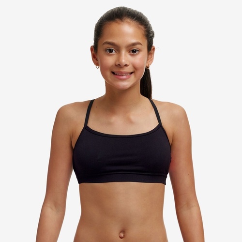 Funkita Girls 	Still Black Eco Swim Crop Top - TOP ONLY - SEPARATES, Girls Swimwear [Size: 8]