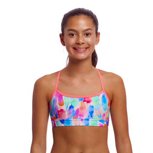 Funkita Girls Tickle Pink Eco Swim Crop Top - TOP ONLY - SEPARATES, Girls Swimwear [Size: 8]