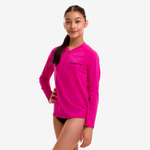 Funkita Girls  Long Sleeve Rash Vest, Girls Long Sleeve Sun Top - Still Pink [Size: 6]