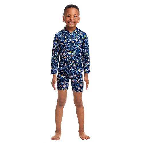 Funky Trunks Toddler Boys Can We Build It? Go Jump Suit Swimwear Chlorine Resistant, Sunsuit, Boys Swimwear [Size: 3]